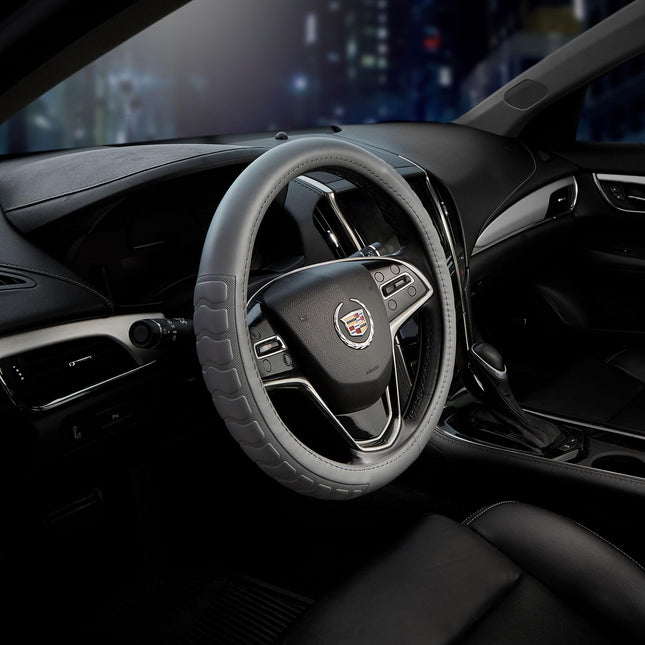 FH Group FH2006GRAY Steering Wheel Cover Microfiber Embossed Leather Gray Will Fit Most Cars, Trucks and SUVs Standard Size 14.5� � 15.5�
