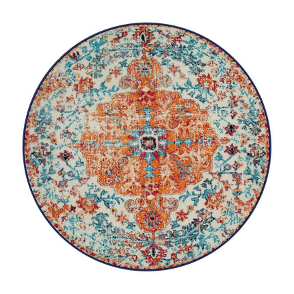 Lahome Bohemian Floral Medallion Round Rug - 6Ft Soft Washable Non-Slip Vintage Cute Table Throw Carpet for Living Room, Dining Room, Bedroom, Office, Nursery, Guest Room