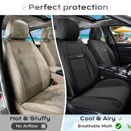 Coverado Leather Front Seat Covers, 2-Pack Universal Waterproof Breathable Leather Woven Leatherette Seat Cushions, Auto Car Seats Protectors, Fit for Most Vehicles-Blackpure