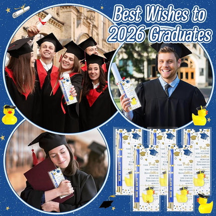 Sayglossy 30 Sets Graduation Gifts Bulk Class of 2025 Gel Ink Pen Mini Card Cap Yellow Resin Duck Graduation Party Decorations Favors for Student(Bule)