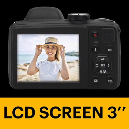 KODAK Pixpro Astro Zoom AZ405 - Digital Bridge Camera, 40x Zoom, 24 mm Wide-angle Lens, 20 Megapixels, 3" LCD Display, 1080p Full HD Video, OIS, AA Battery - Black