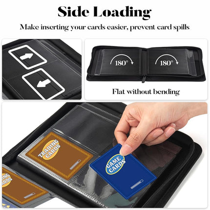 Fabmaker 4 Pocket Card Binder for 320 Cards, Premium Zip Trading Card Binder, Portable PU Card Collection Binder, Collector Card Album, Card Folder for MTG, TCG, Sports Cards, Game Cards (Black)