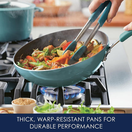 Rachael Ray Cook + Create Sartén/Wok Antiadherente para Saltear, 10.5 Pulgadas, Azul Agave