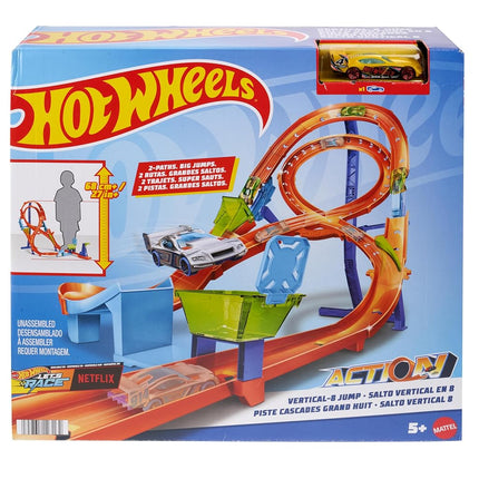 Hot Wheels Track Set with 1 Hot Wheels Car, Tall Figure-8 Track for Race & Stunting, Connects to Other Hot Wheels Tracks, Folds for Convenient Storage