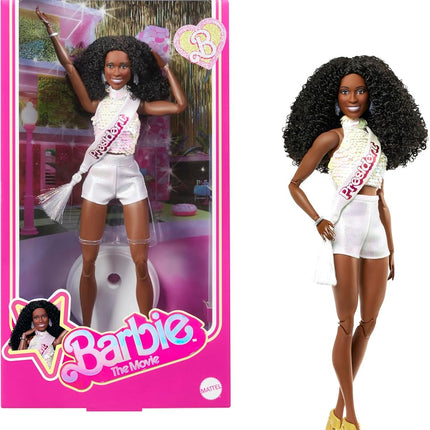 Barbie The Movie President Collectible Doll, Issa Rae as President Wearing Shimmery White Blouse & Short Set, With Dark Curly Hair & President Sash, JBJ55