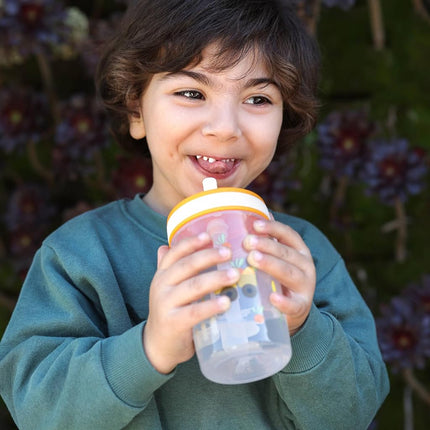Zak Designs Toddler Cups for Travel or at Home, 15oz 2-Pack Durable Plastic Sippy Cups with Leak-Proof Design is Perfect for Kids (Silly Goose, Harvest)