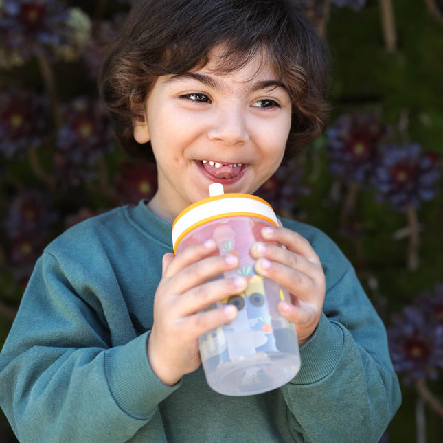 Zak Designs Toddler Cups for Travel or at Home, 15oz 2-Pack Durable Plastic Sippy Cups with Leak-Proof Design is Perfect for Kids (Silly Goose, Harvest)