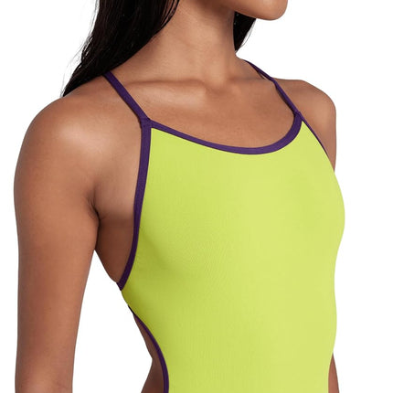 Arena Women's Performance Team Solid Lace Back Swimsuit One Piece Bathing Suit