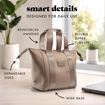 Bolsa de almuerzo de neopreno Fit & Fresh para mujer, bolsa de almuerzo aislada para mujer para el trabajo, lonchera grande resistente a desgarros y manchas para mujer con recipientes y hielo, bolsa de almuerzo Remi lavable a máquina, Taupe
