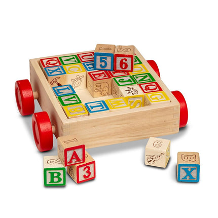 Melissa & Doug Classic ABC Wooden Block Cart (Educational Toy With 30 Solid Wood Blocks)