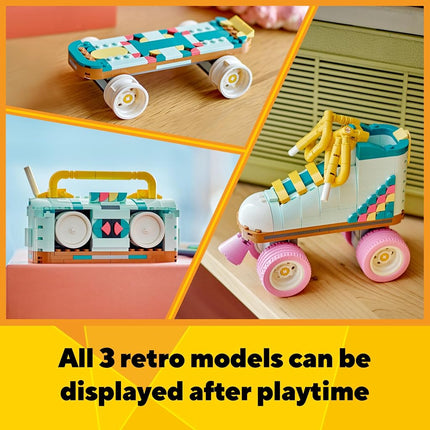 LEGO Creator 3in1 Retro Roller Skate Toy - Transforms into a Mini Skateboard or Boom Box Radio, Creative Gift for 8+ Year Old Girls & Boys - 31148