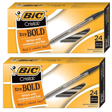 Bic Cristal Bold, 1.6 mm Ball Pen, Black - Pack of 48 (MSBP241-BKx2)