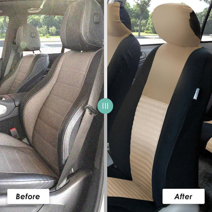 FH GROUP Car Seat Covers Trendy Elegance Three Row Car Seat Covers Set, Airbag Compatible and Split Ready, 8 Headrest Covers-Universal Fit for Cars, Trucks & SUVs (Beige/Black)