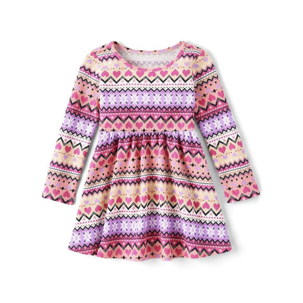 The Children's Place Baby Girls' One Size and Toddler Long Sleeve Fashion Dress, Valentine Hearts, 6-9 Months