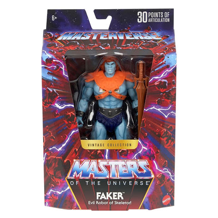 Masters of the Universe Masterverse Action Figure, Vintage Collection Faker, 7 Inch MOTU Blue-Skinned Robotic He-Man Villain with Accessories, JBP94
