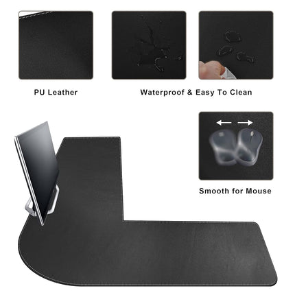 Mydours 46"x46"x16" L Shape Desk Mat, XXL Large PU Leather Corner Mat,Black