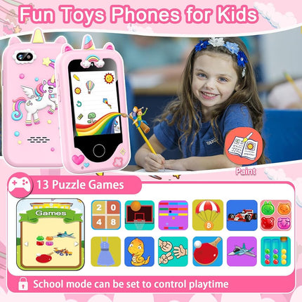Kids Smart Phone for Girls Toys, Gifts for 3-10 Year Old Girl Boy Christmas Birthday Kids Toys, 2.8" Touchscreen Toddler Learning Cell Toy Phone with Dual Camera, Game, Music Player, 8GB Card Pink