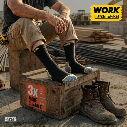 SOXCO 10 Pairs Men’s Work Socks, Black Crew Length | DRI-WIK Moisture Wicking Technology | Reinforced Heel & Toe 6/10 Pairs, Black (10 Pairs), X-Large