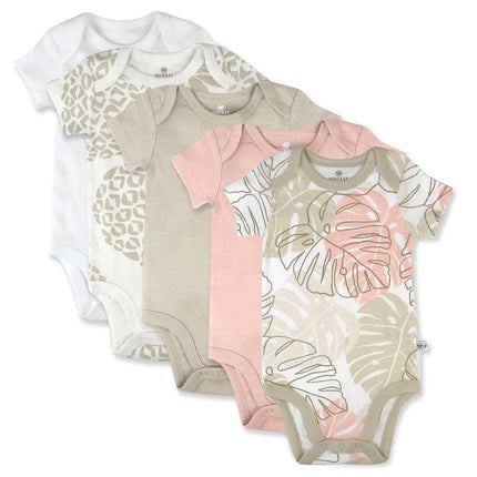 HonestBaby baby-girls 5-pack Short Sleeve Bodysuits One-piece 100% Organic Cotton for Infant Baby Girls, Pink Avocado Leaf, 24 Months