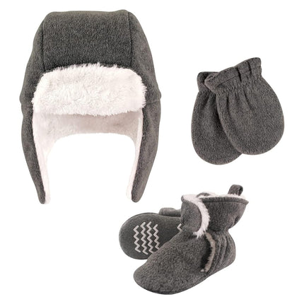 Hudson Baby Baby Trapper Hat, Mitten and Bootie Set, Heather Charcoal, 18-24 Months