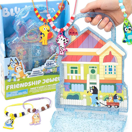 Bluey Friendship Jewelry – DIY Bracelet Kit – Beaded Friendship Bracelets – Create 6 of Your Own Charm Bracelets for Kids Ages 4+ – Includes Over 150 Beads & Charms with Bead Storage Case, Multi