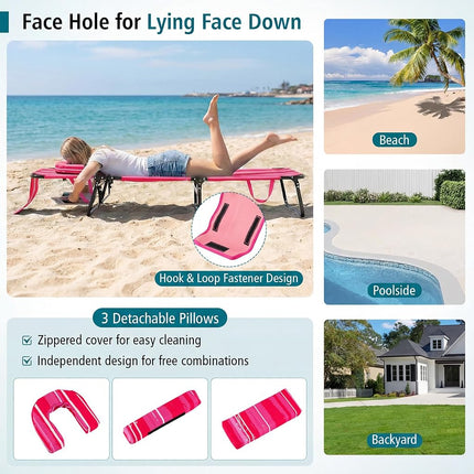 GYMAX Tanning Chair, 330lbs Beach Lounge Chair with Face Hole