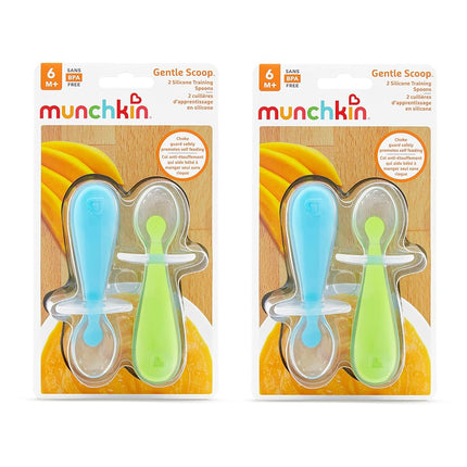 Munchkin Silicone Trainer Spoons with Choke Guard for Baby Led Weaning, Blue/Green (Pack of 4)