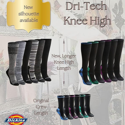 Dickies Women's Dri-tech Essential Moisture Control Crew Socks, Available in S-XL (6, 12, Knee-hi Black Assort (6 Pairs), M