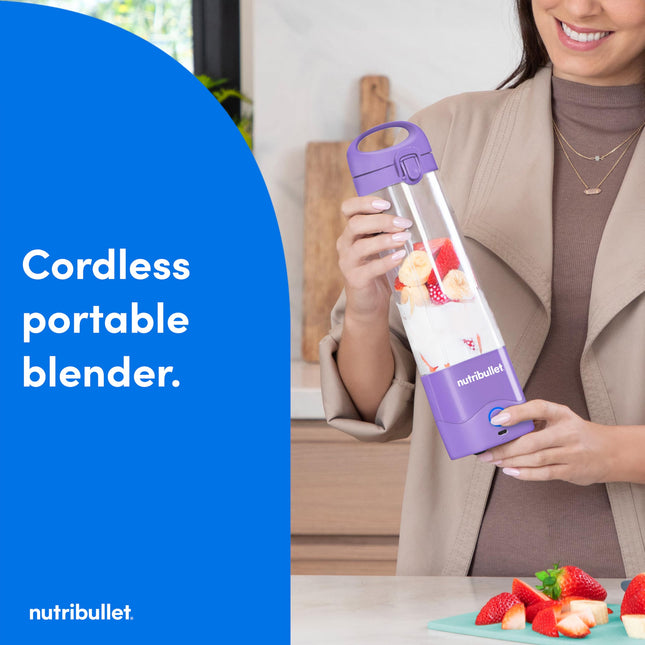 Nutribullet Licuadora Portátil, Inalámbrica, Vaso de 20oz, Licuadora Personal Para Batidos, Recargable por USB-C, Morado Claro, NBPB50100LP