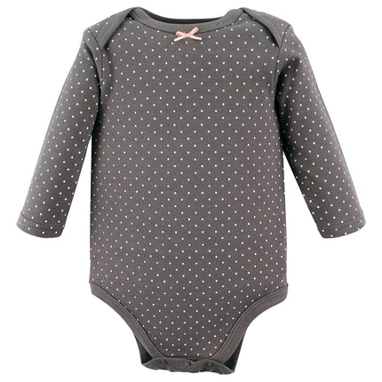 Hudson Baby Baby Girls Cotton Long-sleeve Bodysuits 3-pack, Basic Pink Gray Floral, 9-12 Months