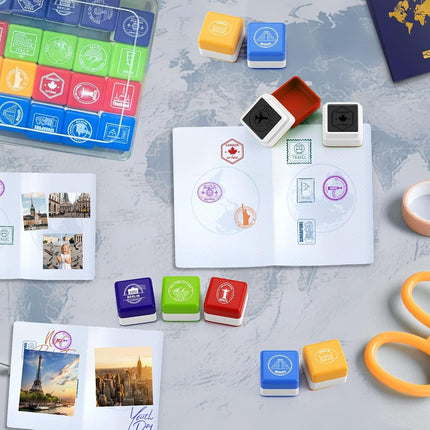 WAHXIAOSW Passport Stamps, City and Country Stamp Set (1 x 1 in, 28Pieces)