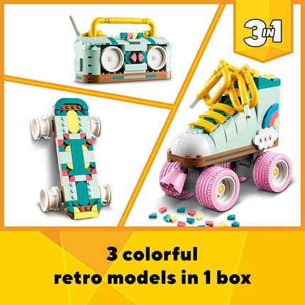 LEGO Creator 3in1 Retro Roller Skate Toy - Transforms into a Mini Skateboard or Boom Box Radio, Creative Gift for 8+ Year Old Girls & Boys - 31148