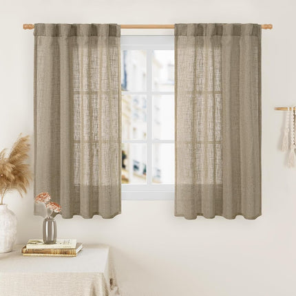 LAMIT Taupe Linen Curtains 45 Inch Length 2 Panels