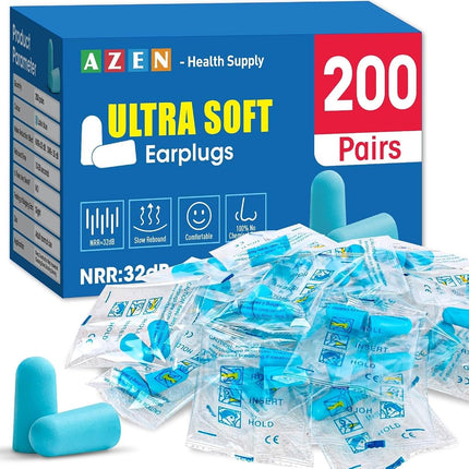 AZEN 200 Pairs Ear Plugs, NRR 32dB Soft Foam Ear P