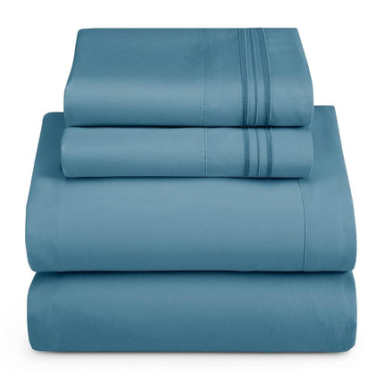 Hearth & Harbor RV Short Queen Size Sheets - 4 Piece Bed Sheet Set, Hotel Luxury Double Brushed Bed Sheets - Extra Soft Bedding Sheets & Pillowcases, Short Queen, Blue Heaven