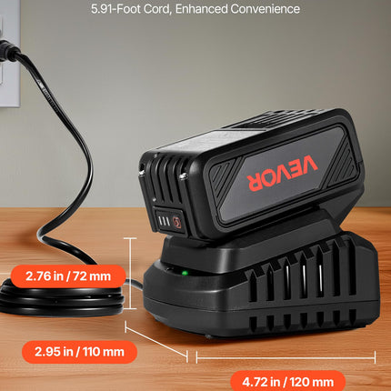 VEVOR 20V MAX, Portable Battery and Charger Combo, AC 110V, 4.0 Ah Lithium-Ion Battery Pack, 4000 mAh Large Capacity, Extended Runtime, Compatible with Series Tools, for Replacement and Fast Charging