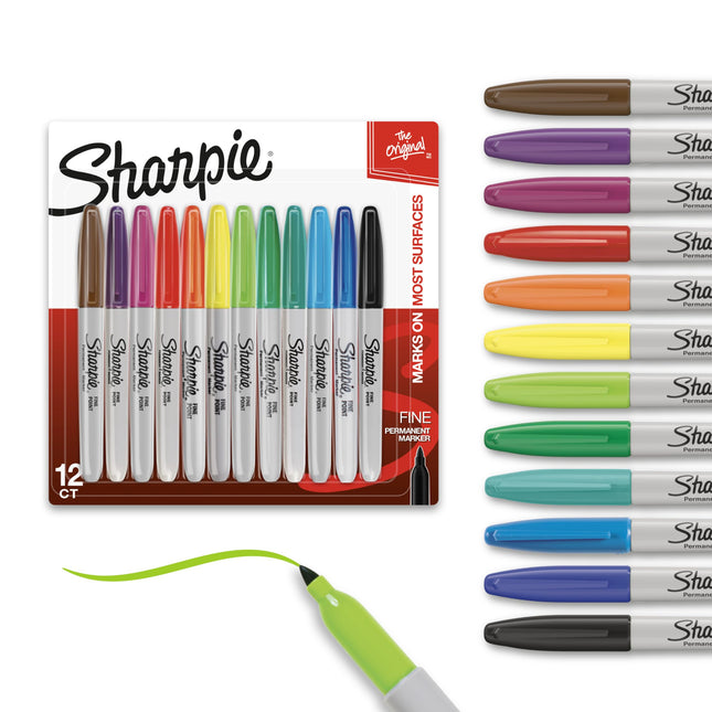 SHARPIE Permanent Markers, Fine Point, Assorted Colors, (Pack of 12, 144 Count Total)