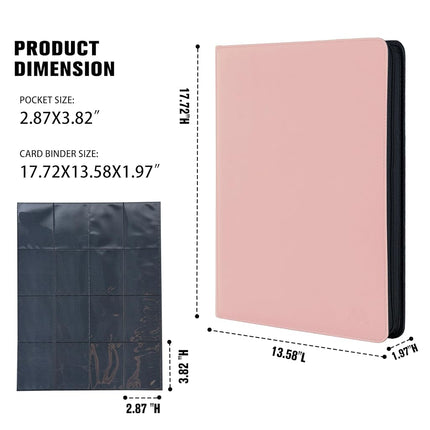 MORABTO Card Binder 16 Pocket,Trading Card Binder Holds up to 1408 Cards with 44 Sleeves,Zipper Card Holder Album Compatible with TCG Card/Game Cards/Sports Card-Light pink