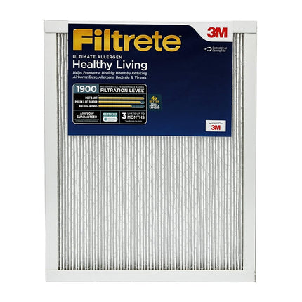 Filtrete 16x20x1 Air Filter, MPR 1900, MERV 13, Healthy Life Ultimate Allergy 3 Months Pleated 1-Inch Air Filters, 2 Filters