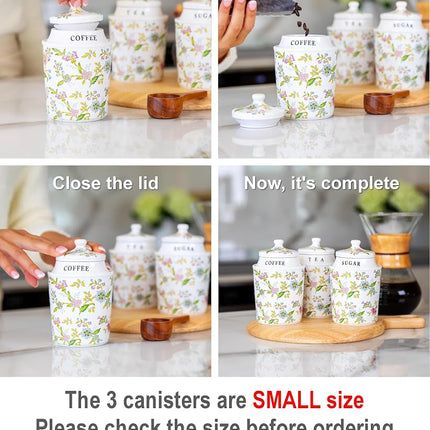 25DOL Coffee Tea Sugar Canister Set with Airtight Lids - Elegant Flower Kitchen Canisters Set of 3 Pantry Jars Containers - Decorative Ceramic Canister Set for Countertop or Coffee Bar - 13.5 Ounce …
