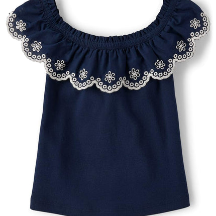 Gymboree Girls' and Toddler Ruffle Front Short Sleeve Top, Tidal, 18-24 Months