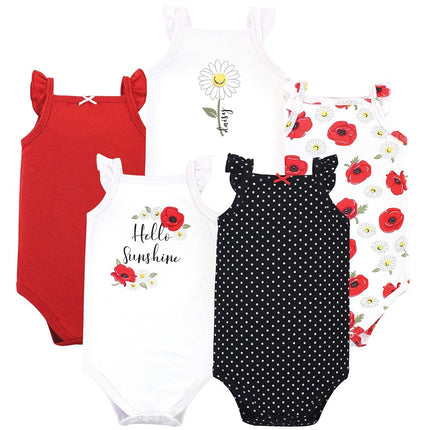 Hudson Baby Unisex Baby Cotton Sleeveless Bodysuits, Poppy Daisy, 9-12 Months