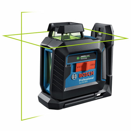 BOSCH GLL50-40G Green-Beam Self-Leveling 360 Degree Cross-Line Laser, Includes 4 AA Batteries, L-Bracket, Ceiling Clip, & Hard Carrying Case