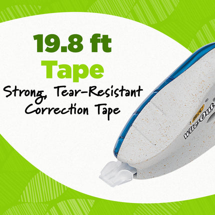 Cinta Correctora BIC Ecolutions Wite-Out, 6 m, Paquete de 2 unidades, Cinta Correctora Fabricada con un 56% de Plástico Reciclado