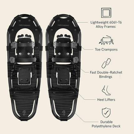 Retrospec Drifter Snowshoe for Men & Women - Aluminum Frames & a Double-Rachet Binding System - Lightweight All Terrain Snow Shoes with Heel Lifters & Pivot System - 30" Black Ice