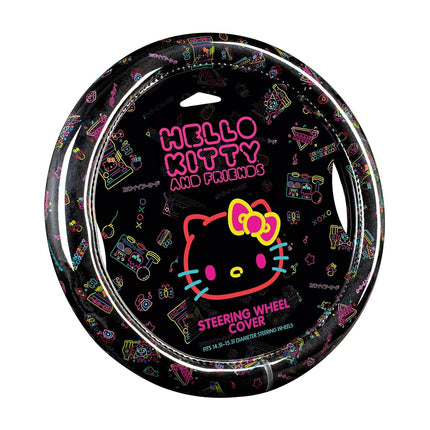 Housse de volant Hello Kitty, housse de volant de voiture officielle Sanrio de taille universelle 14,5-15, accessoires de voiture Hello Kitty noirs mignons pour femmes (Hello Kitty Kawaii Arcade)