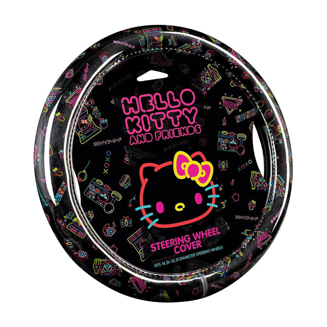 Hello Kitty Steering Wheel Cover, Official Sanrio Car Steering Wheel Cover with Universal Size 14.5-15, Cute Black Hello Kitty Car Accessories for Women (Hello Kitty Kawaii Arcade)