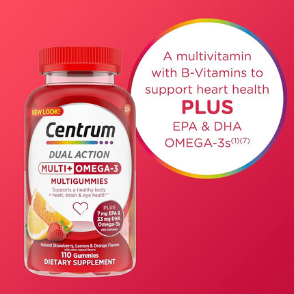 Centrum Multigummies Omega 3 Gummy Multivitamin for Adults, Fruit, 110 Count