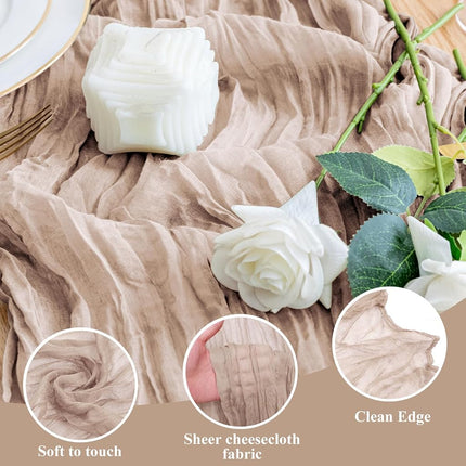 Wokceer Cheesecloth Table Runner Nude Pink 10FT Boho Gauze Cheese Cloth Table Runner for Party Long Rustic Sheer Table Runners for Baby Bridal Shower Wedding Easter Table Decor