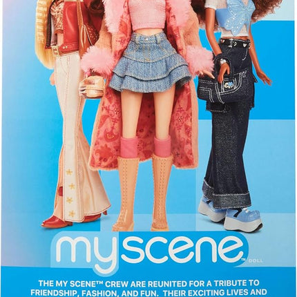 Barbie Signature My Scene Doll and Accessories, Chelsea in Y2K-Inspired Outfit with Butterfly Top, Cargo Jeans, Denim Bag and Doll Stand, HYC19